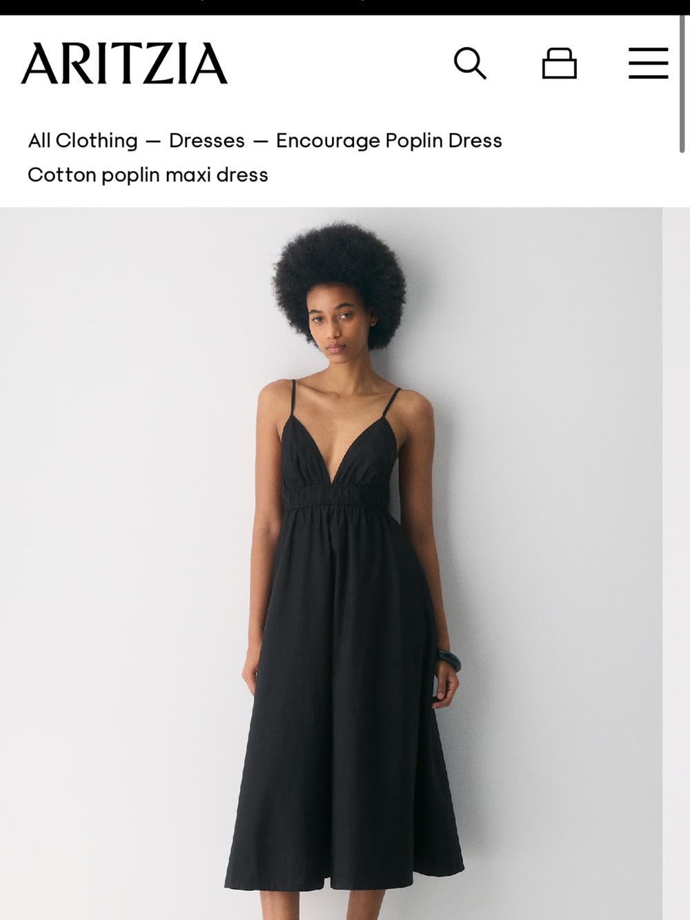 Aritzia Black Spaghetti-Strap Poplin Midi Dress